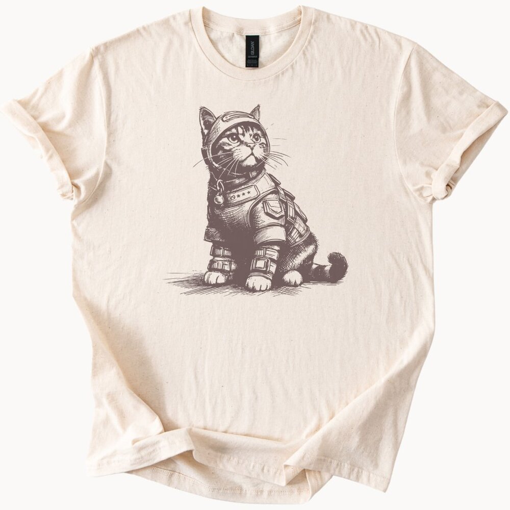Space Cat T-Shirt Astronaut Kitten Tee Cosmic Feline Top - Picture 1 of 7